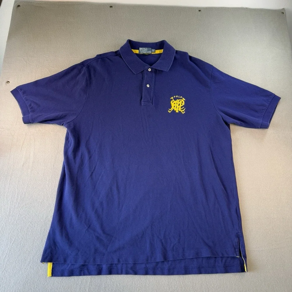 Polo Ralph Lauren Size 2XLT Blue Mens Polo Shirt Monogram Crest Vintage Y2K/90s